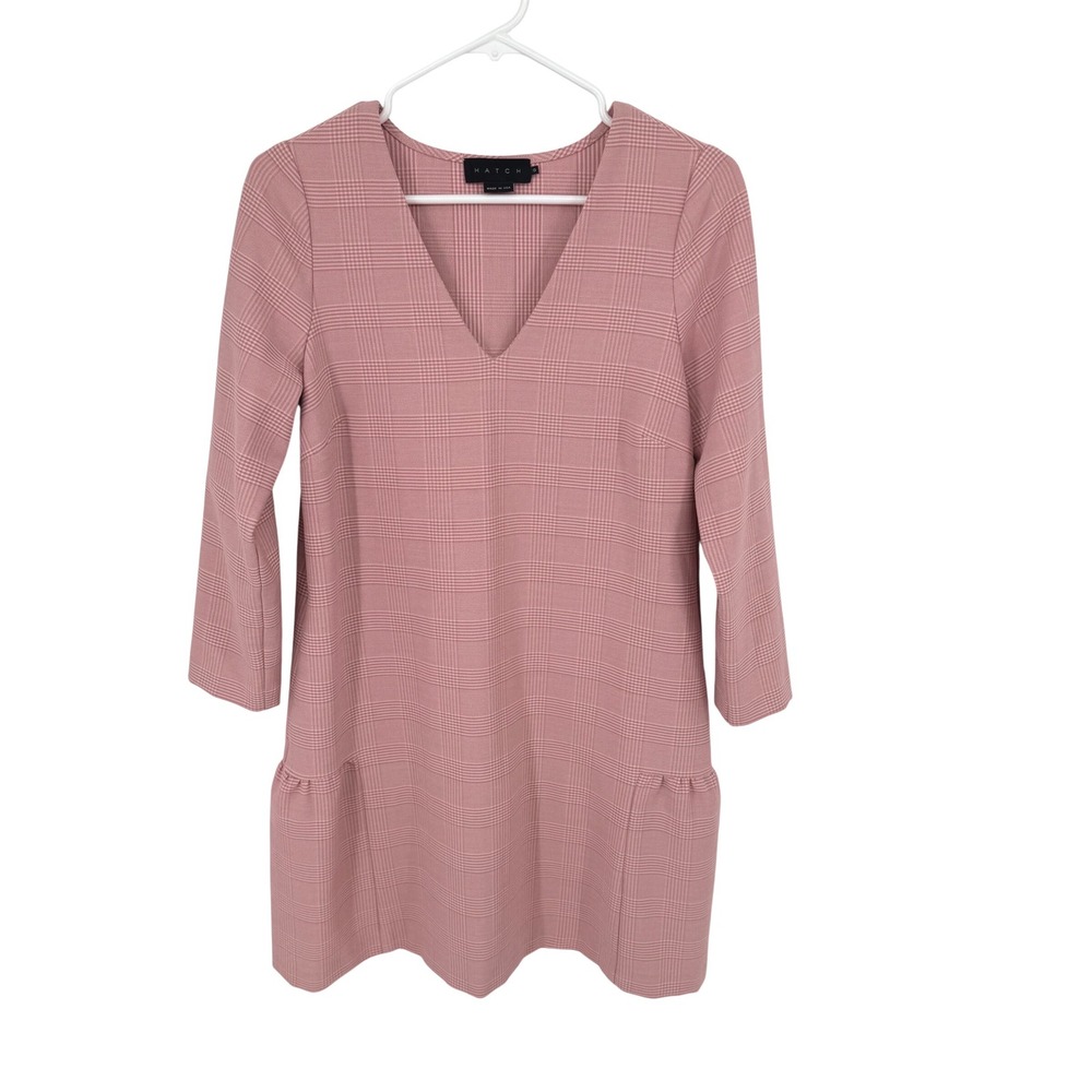 Hatch Maternity Dress Wmn 0/ XS Pink‎ Glen Plaid V-Neck 3/4 Sleeve Drop Waist